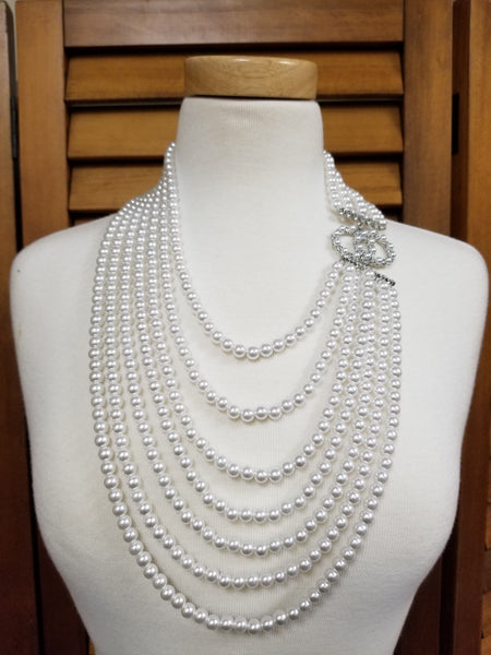Multi-Layered White Pearl  Necklace Set (6923313217587)