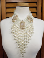 Cream and Gold Pearl Triple Brooch Necklace Set (6923312988211)