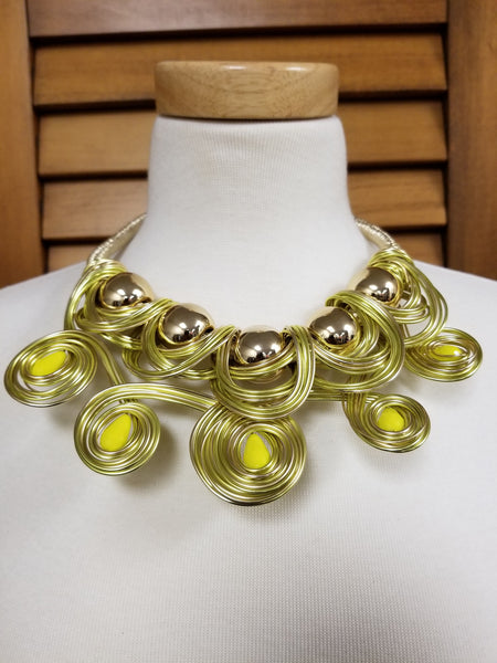 Yellow Swirl Metal and Gold Ball Necklace Set (6923314233395)