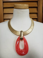 Gold Necklace Set With Coral Stone (6923314364467)