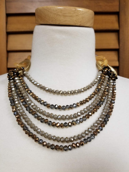 Multi Strand Glass Bead and Acrylic Chain Link Necklace Set (6930141708339)