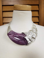 Silver and Purple Abstract Wave Necklace Set (6930135744563)