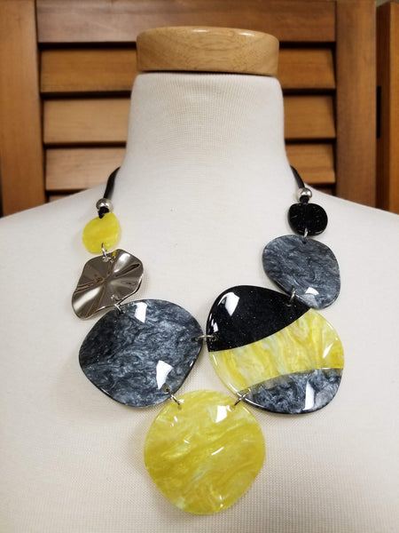 Yellow Black and Grey Acrylic Abstract Necklace Set (6930053726259)