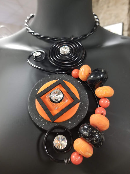 Jeff Lieb Orange and Black Necklace Set (6930051268659)