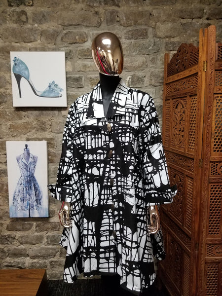 Black and White Abstract Print Jacket/Tunic/Dress (6930053562419)