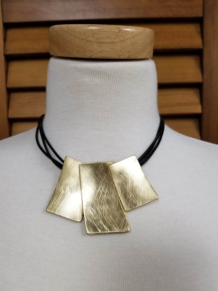 Gold Triple Square Cord Necklace Set (6932587315251)
