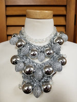 Silver Multi-Layered Metal and Mosaic Ball Statement Necklace Set (6932595441715)