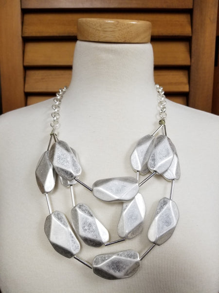Multi-Strand Worn Silver Necklace Set (6932595146803)