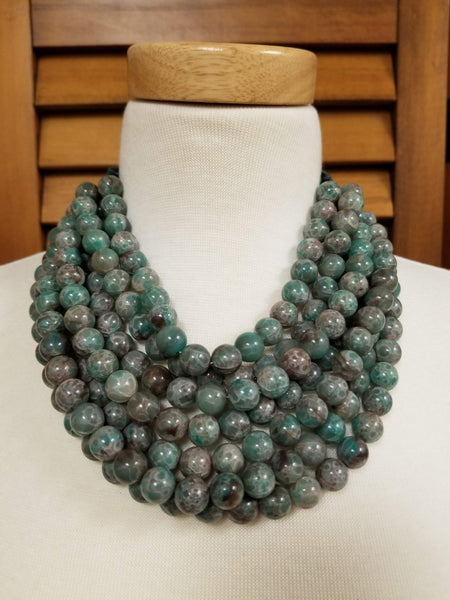 Multi-Strand Marbled Beaded Necklace Set (6932591411251)