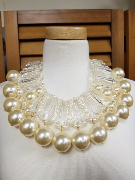Cream Pearl and Clear Statement Collar (6932596228147)