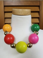 Bold Metal and Wood Ball Statement Necklace Set (6932594786355)