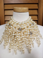 Pearl Fringe Collar Statement Necklace Set (6946026225715)