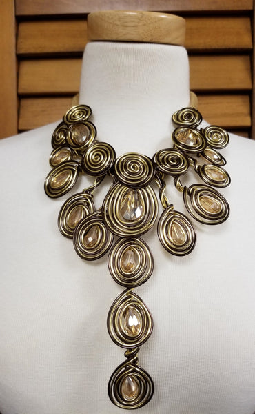 Black and Gold Wire Swirl Necklace Set (6977231355955)