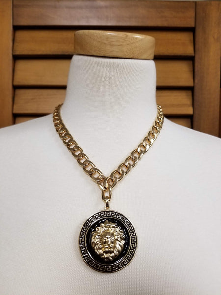 Black and Gold Lionhead Necklace Set (6977211498547)