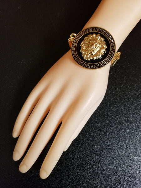 Black and Gold Lionhead Bracelet (6977221361715)