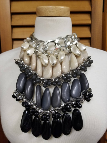 Marbled Stone Layered Statement Necklace Set (7045637865523)