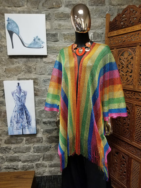 Rainbow Striped Fringe Kimono (7086226145331)