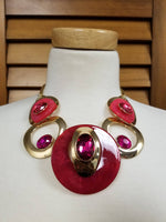 Fuchsia Glass and Stone Deco Statement Necklace Set (7167125815347)