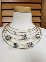 Gold Wire and Stone Bib Necklace Set (7166843945011)