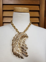 Gold Textured Metal Leaf Statement Necklace Set (7166856757299)