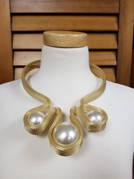 Mesh and Pearl Statement Necklace Set (7166873960499)