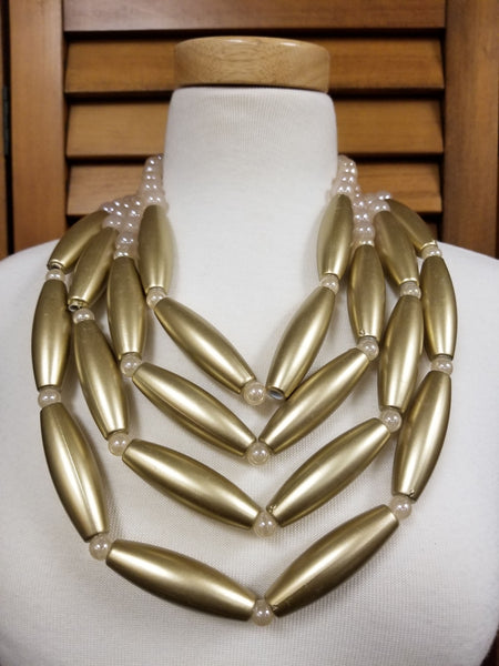Resin Gold and Beaded Statement Necklace Set (7166876647475)