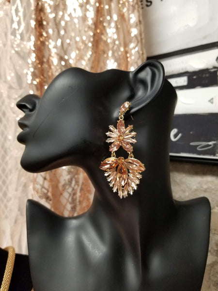 Marquise Stone Cluster Chandelier Rose Gold Earrings (7167133483059)
