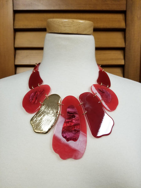 Gold and Red Acrylic Abstract Necklace Set (7166838472755)