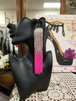 Long Fuchsia and Rhinestone Tassel Statement Earrings (7359873122355)