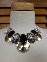 Black and Gold Oval Stone Bib Necklace Set (7390233690163)