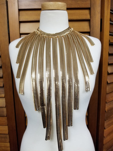 Gold Snake Chain Metal Long Statement Necklace Set (7390481514547)