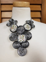 Clover Stone Cluster Black and Silver Metal Wire and Coil Necklace Set (7390200528947)