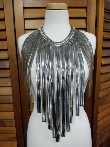 Silver Snake Chain Metal Long Statement Necklace (7390202200115)