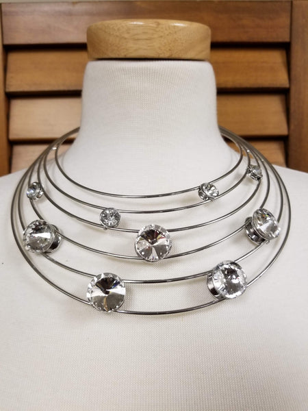 Silver Wire and Stone Bib Necklace Set (7390205214771)