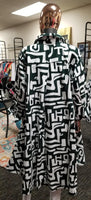 Black and White Abstract Print High Low Button Down Tunic/Jacket/Dress (7390501503027)