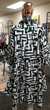 Black and White Abstract Print High Low Button Down Tunic/Jacket/Dress (7390501503027)