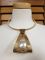 Oversized Pearl Triangle Pendant Necklace Set (7404506284083)