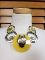 Yellow Glass and Stone Celluloid Necklace Set (7512866095155)