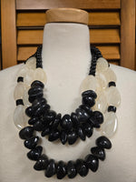 Chunky Triple Layered Black and Cream Statement Necklace Set (7558095732787)
