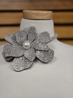 Pearl Centered Oversized Studded Flower Choker Necklace (7558112444467)