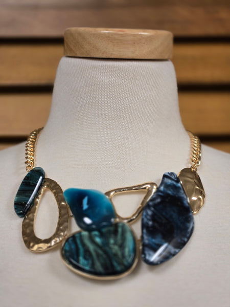 Teal Abstract Celluloid Statement Necklace Set (7558061391923)