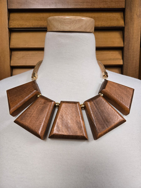 Wood Trapezoid Statement Necklace Set (7660470763571)