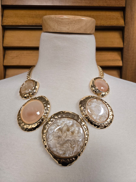 Beige and Gold Acrylic Necklace Set (7660472565811)