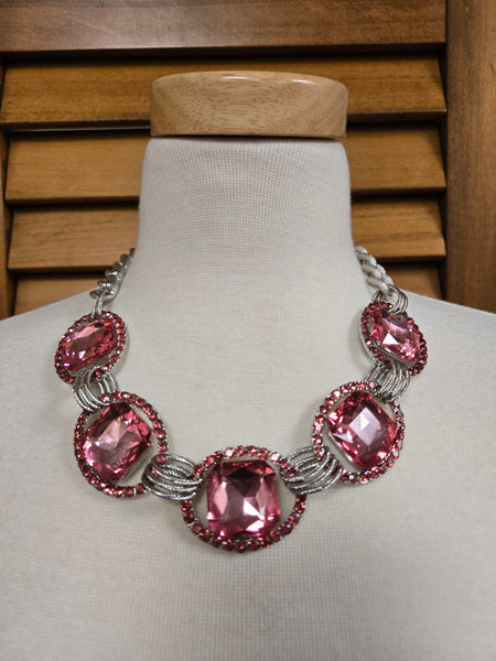Pink Crystal Link Necklace Set (7660475908147)