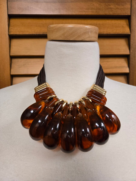 Amber Reign Bold Marbled Resin Oval Beaded Necklace Set (7679707578419)