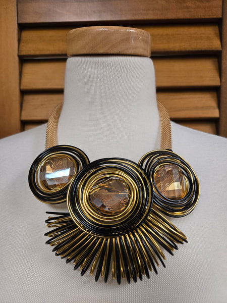 Whispers in Wire Metal and Stone Necklace Set (7679688835123)
