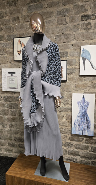 Draped in Drama Accordian Pleated Dress and Leopard Wrap