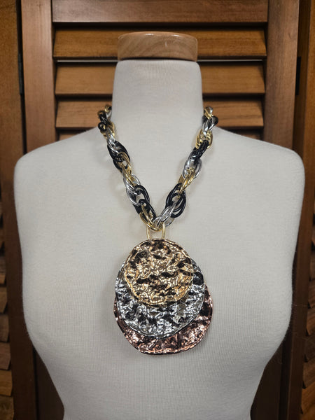 Harvest Halo Tri-Colored Pendant Statement Necklace Set