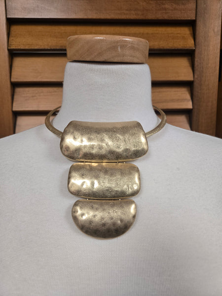Gilded Testament Gold Metal Hammered Statement Necklace Set