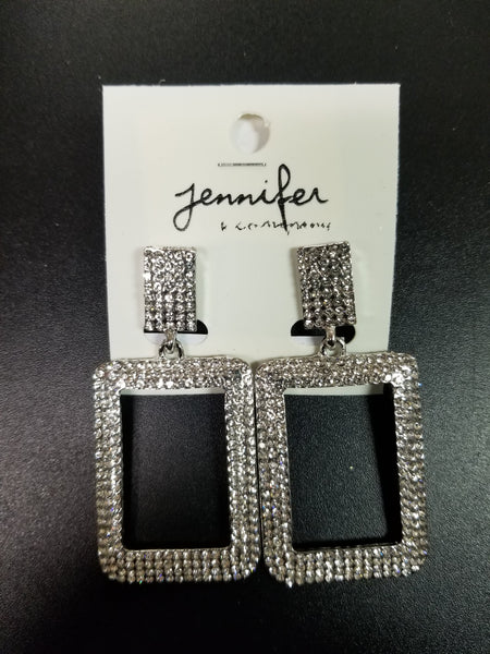 Silver and Rhinestone Rectangle Earrings (6605901332531)